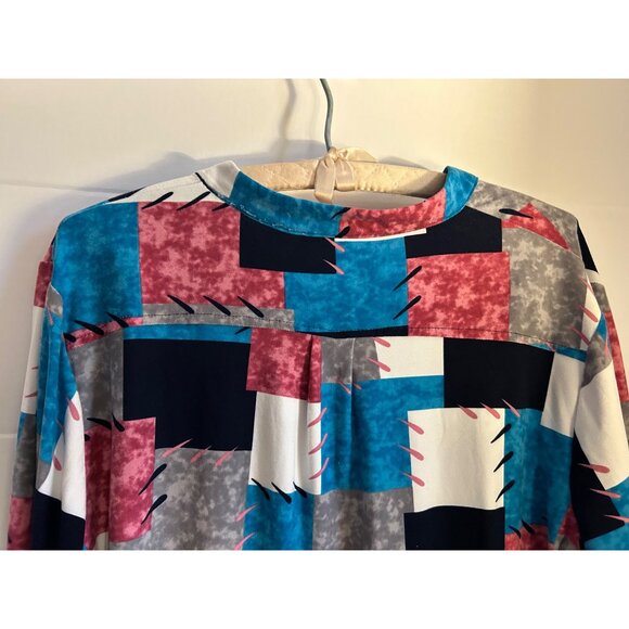 Ma-Ryś Catherine Women’s Blouse Top 46 XL Multicolor Patchwork Print Button Fron - Picture 9 of 10